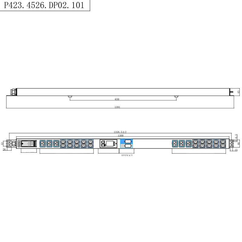 TCP/IP Intelligent Rack PDU 26 Outlets IEC C13 / C19 1.5U Liquid Magnetic Circuit Breaker Vertical