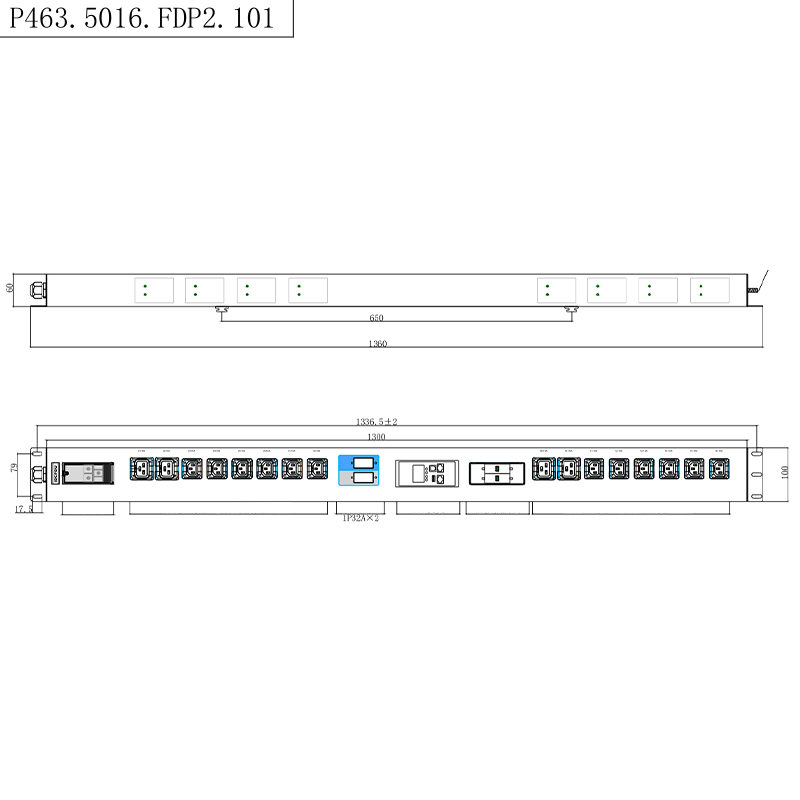 16 decursibus IEC C13 IEC C19 Lockable Socket Fibula ornata 2.5U Hot Swappable Surge Protection Vertical Modbus-RTU RS485 metered Rack PDU