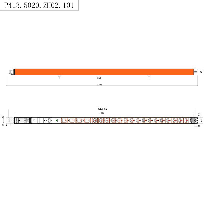 20 decursibus IEC C13 IEC C19 lockable Sockets 1U Hot swappable Testis Vertical RS485 Metered Rack PDU